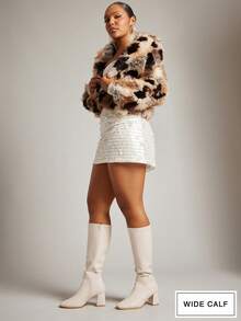 SHUZIA 女士宽筒时尚舒适粗跟过膝长靴，带内侧拉链 - 白色 - 查看 2