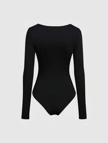 Sweetra 3pcs/Set Women's Long Sleeve Bodysuit In Apricot, Coffee Brown, Black, Slim Fit Minimalist Commuter Versatile - Multicolor - View 7