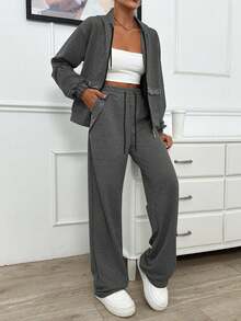 EURMUSE TWO PIECES TWO THREAD LIGHT GREY HOODIE SWEATSHIRT AND SWEATPANT WITH SPARKLE STONE DETAIL - Dark Grey - View 5