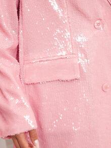 VOLUPTÉ CURVE Áo khoác mùa xuân cỡ lớn mới, thanh lịch, sang trọng, phong cách retro đô thị, chất liệu vải sequin cao cấp, ve áo satin màu hồng, dáng áo cỡ lớn, phù hợp đi làm, dự tiệc, hai hàng cúc, tay dài, dáng dài đến khuỷu tay, áo khoác vest nữ cho đám cưới, tiệc tùng, các dịp thường ngày. - Hồng - Xem 7