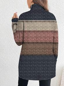 EMERY ROSE Áo thun dài cổ lọ họa tiết sọc khối màu cỡ lớn dành cho nữ, phong cách tối giản, thu/đông - Nhiều màu - Xem 2