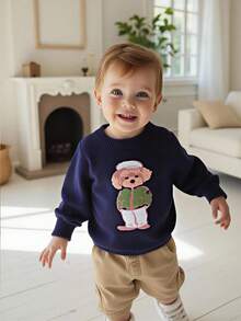 SHEIN Playful Pals Baby Boys Cute Cartoon Bear Round Neck Long Sleeve Regular Knit Sweater, Suitable For Spring, Autumn And Winter Baby Knitwear Baby Boy Sweater Knitted Sweater Baby Jumper Toddler Sweater Baby Clothes Boy Baby Boy Jumper Baby Sweater Sweater For Baby Boy Blueberry Baby Outfit Baby Clothes Fall Sweater Sweater With Dog Print - Royal Blue - View 6