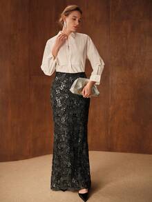 MOTF PREMIUM FALDA ELEGANTE AJUSTADA CON ENCAJE BRILLANTE PARA MUJER - Multicolor - Ver 6