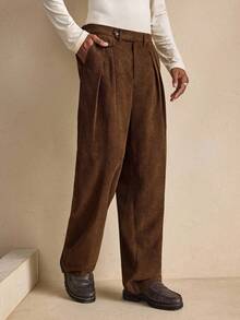 Business Casual AKNOTIC Men's Coffee Solid Corduroy Straight Leg Pants, Suitable For Christmas Party, Banquet, Commute, Business, Autumn/Winter, Boyfriend Gift, Holiday Warm - Brown - View 5