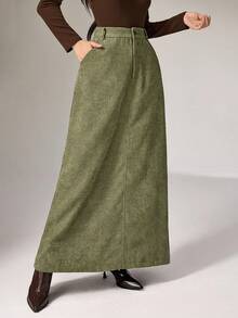 Heiryn 女式纯色简约休闲裙 - 軍綠色 - 查看 3