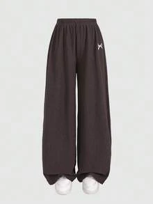 SHEIN 少女罗纹印花T恤和打底裤两件套，休闲日常时尚百搭