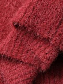 DAZY Women's Elegant Solid Color V-Neck Scarf Sweater, Autumn/Winter New Year Christmas - Burgundy - View 7