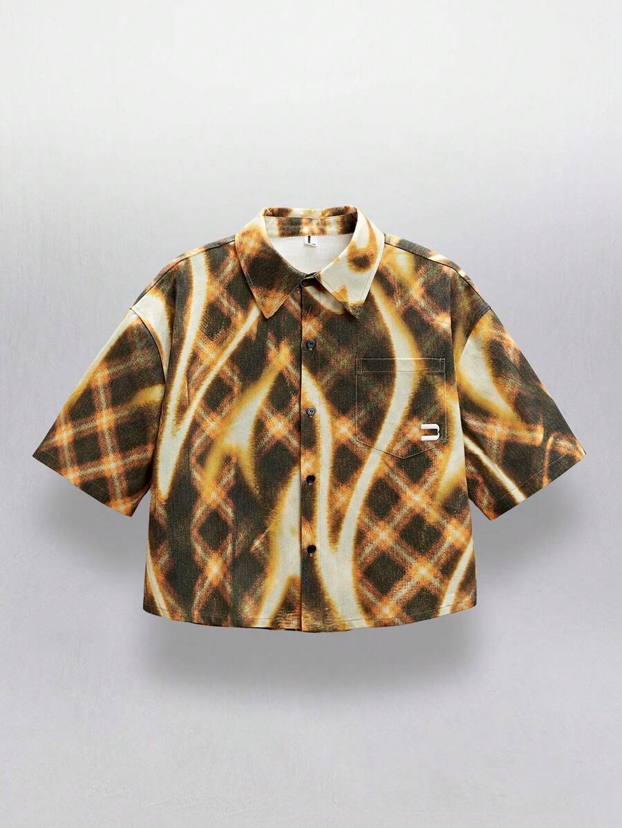 NEON BLANC Men's Plaid Print Short Sleeve Single-Breasted Casual Pocket Denim Shirt - Multicolor - View 1