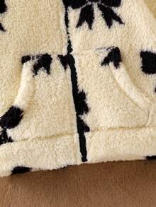 Young Girls Cute Apricot Bow Fashionable Comfortable Autumn/Winter Hooded Long Sleeve Jacket, Children Cozy Versatile Fluffy Winter Single-Breasted Hooded Cardigan Outerwear - Apricot - View 5