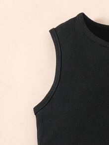 SHEIN ChillGRL Tween Girl Hollow Out Top & Denim Skirt 2pcs Set, Casual Summer Outfit - Black - View 5