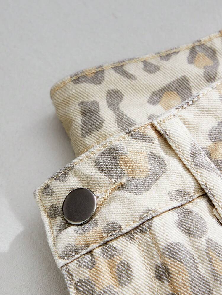 Comfortcana Jeans anchos y sueltos de mujer con bolsillos y estampado de leopardo, versátiles y casuales - Beis - Añade 4