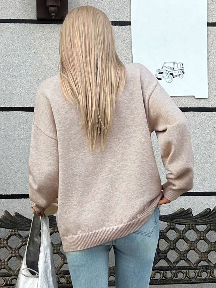 Women's Casual Solid Color Half-Zip Sweater, Autumn/Winter