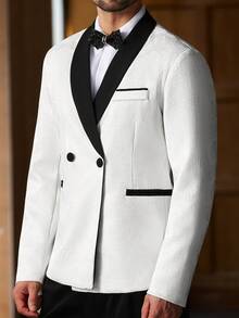 Manfinity Bizformal 男士纯色翻领长袖双排扣休闲西装外套 男士双排扣西装外套 男士西装外套 男士西装外套 双排扣 双排扣西装外套 双排扣西装外套 - 杏色 - 查看 2