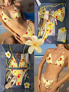 Swim Mod Bộ bikini buộc dây họa tiết hoa ren trắng 2 mảnh dành cho nữ, mùa hè - Nhiều màu - Xem 5