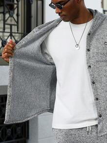 Manfinity CasualCool 男士休闲单排扣口袋拉链连帽卫衣，秋季长袖针织衫，灰色 - 灰色 - 查看 7