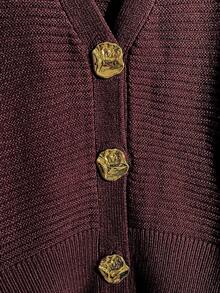 Airaco كارديجان محبوك أنيق للنساء مزين بالمعدن، أكمام طويلة، خريف/شتاء - بني - مشاهدة 3