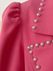 Franclia 大码女式优雅法式休闲长袖西装外套，秋冬款 - 玫紅色 - 查看 3