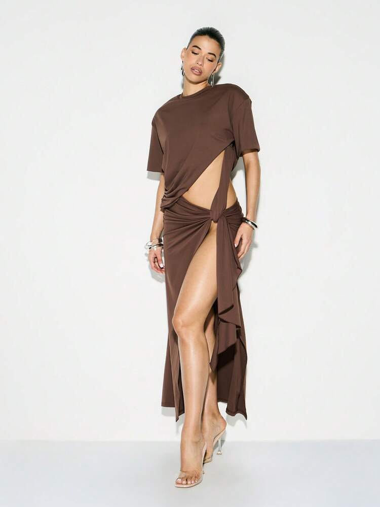 KIZN Cut Out Detail Tie Waist Maxi Dress