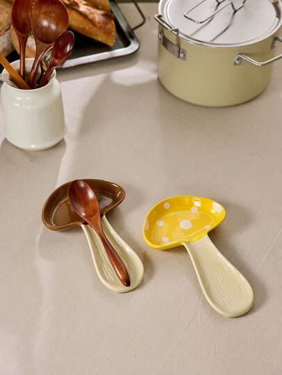 Cirelle 1pc Ceramic Mushroom Shape Spoon Rest, Cute Mushroom Decor Spoon Holder Dish, Suitable For Cooking Spoon, Spatula, Kitchen Decor, Ceramic Tableware Stand, Warm Housewarming Gift