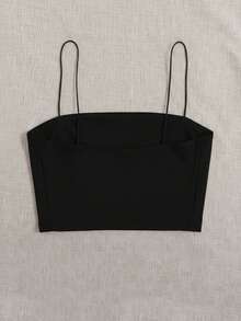 Top corto de tirantes delgado unicolor - Negro - Ver 3