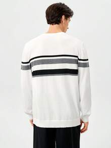 RONVEXI Men's Casual Colorblock Striped Sweater, Autumn/Winter, Long Sleeve Top - White - View 3