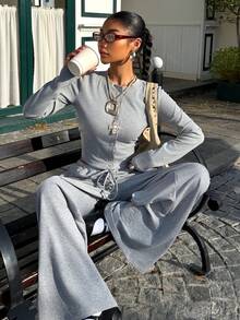 Muchica Women's Casual Knit Loungewear Set, Grey - Multicolor - View 6