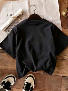 Manfinity Dauomo Men's Letter & Portrait Graphic Black Round Neck Short Sleeve T-Shirt - Black - View 2