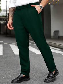 Manfinity Mode Herren Große Größen Einfarbige gerade Hose mit schrägen Taschen, vielseitig für Arbeit und Pendeln - Dunkelgrün - Übersicht 6