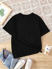 Explorewe Áo thun ngắn cơ bản in họa tiết ngôi sao năm cánh nhiều màu sắc, thoải mái, ấm áp, phong cách mùa thu, phù hợp cho mùa hè và mùa thu, áo thun - màu đen - Xem 2