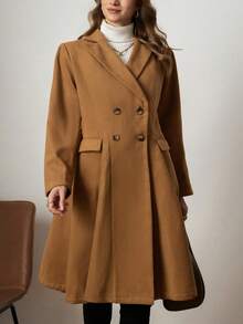 Zelara معطف صوفي مزدوج الصدر بياقة واسعة للمرأة ذات الحجم الكبير، خريف/شتاء - كاكي - مشاهدة 11