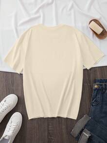 Women's Casual Floral Print Rhinestone Decor Short Sleeve Round Neck T-Shirt, Suitable For Daily Commute In Summer - Khaki - View 2