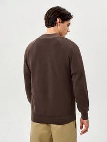 RONVEXI Men's Solid Color Stand Collar Half Zip Casual Long Sleeve Pullover Sweater - Coffee Brown - View 3
