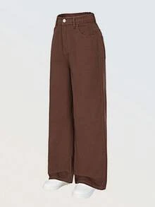 Quần jeans ống rộng dáng rộng cho bé gái tuổi teen, phong cách Y2K, chất liệu cotton thoải mái, thích hợp mặc hàng ngày, đi học và đi làm, có sẵn trong mọi mùa - Cà phê nâu - Xem 7