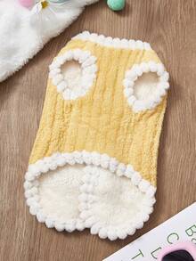 PETSIN 1件黄色竖毛绒花边宠物背心，秋冬加厚保暖可爱休闲宠物厚衣服