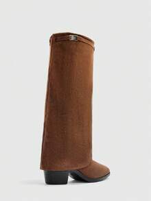 CUCCOO BIZCHIC 女士咖啡色绒面革方头粗跟高筒靴，休闲通勤高筒过膝靴，适合秋冬季穿着 - 咖啡棕 - 查看 8