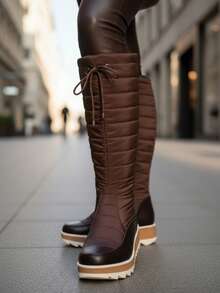 Women Knee-High Boots - Chocolate Brown - View 3