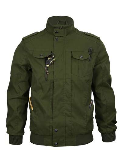 Manfinity Roughcore Herr Casual Zip Up Stand Collar Utility Långärmad Jacka, Lämplig För Utomhusvandring På Hösten Khaki Jacka Herr Grön Jacka Jackor Militärjacka Grön Militärjacka Herr