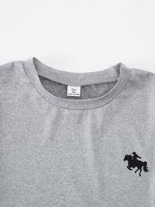 SHEIN ChillGRL 2件套少女条纹短款T恤和阔腿裤套装，休闲时尚装扮 - 灰色 - 查看 6