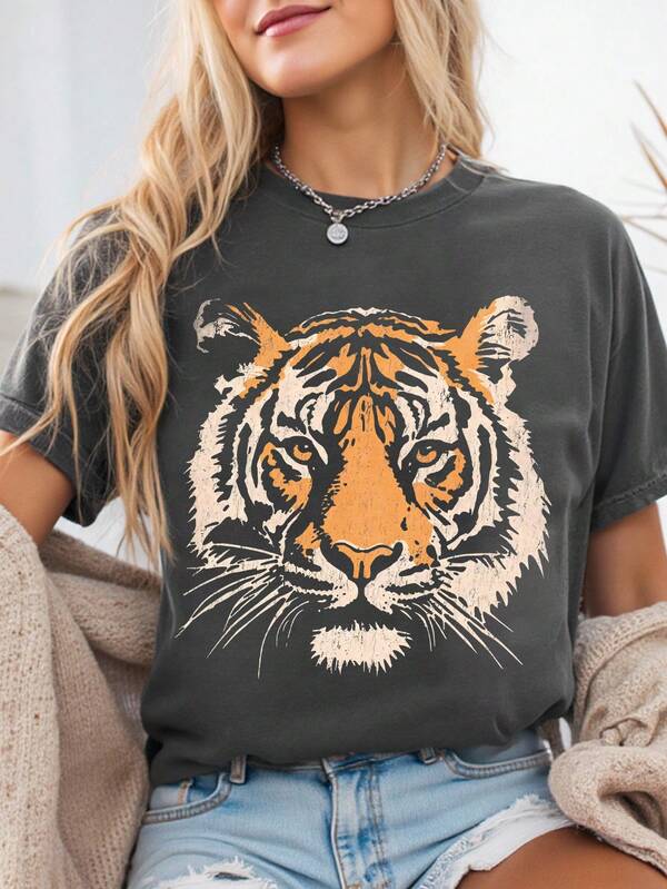 EMERY ROSE Camiseta vintage de tigre talla grande - Camiseta retro de animales, regalo de los años 90 para amantes de los tigres, camiseta de gato salvaje, camiseta gráfica de tigre de la jungla