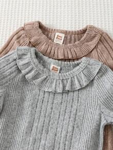 Cozy Pixies 4pcs Baby Girl Solid Color Knit Soft Peter Pan Collar Long Sleeve Pullover Top & Elastic Waist Pants Set Baby Set Autumn Winter Season Baby Girl Knitted Outfits Baby Girl Warm Sets Two Piece Winter Outfits For Toddler Girl Knit Two Piece Toddler - Multicolor - View 4