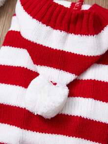 PETSIN 1pc Red Striped Cute Warm Thick Autumn And Winter Knitted Pet Hooded Sweater Christmas Style Striped Pet Thick Hooded Clothes - Red - View 6