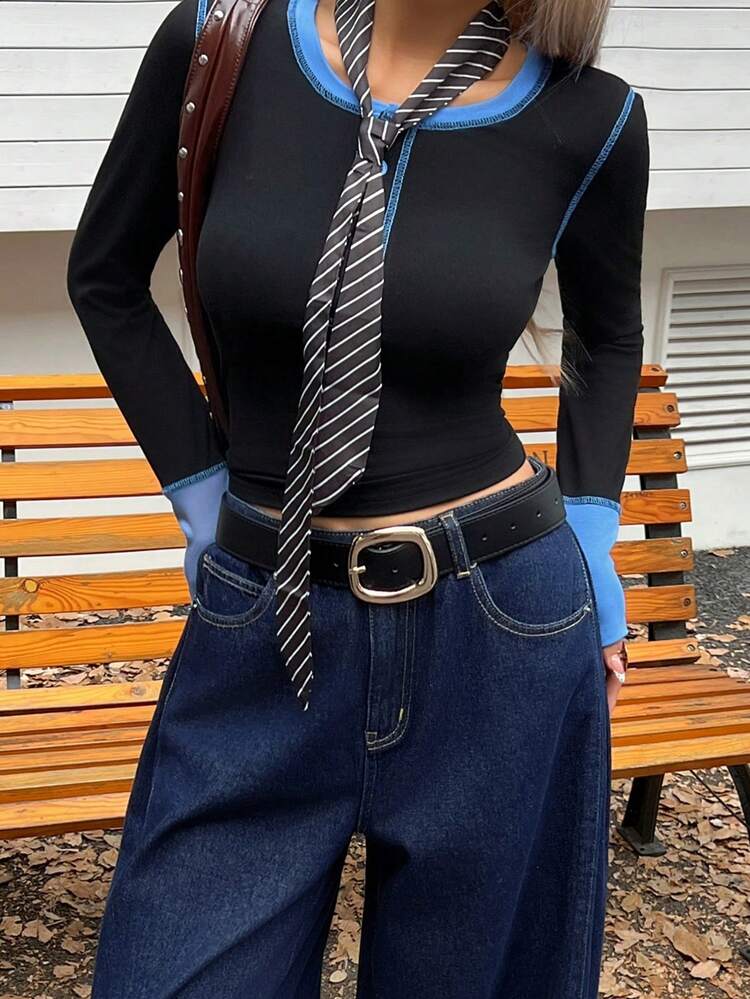 Women's Casual Color Block Long Sleeve T-Shirt, Autumn