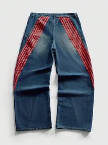 ROMWE MEN Jeans casuales de hombre con parches y contraste de colores con bolsillos - Azul - Ver 2