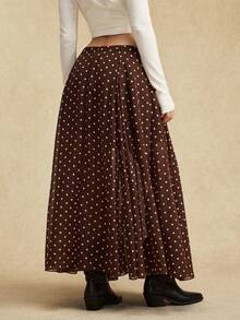 Easelle Chân váy voan chấm bi nâu dành cho nữ - màu nâu - Xem 2