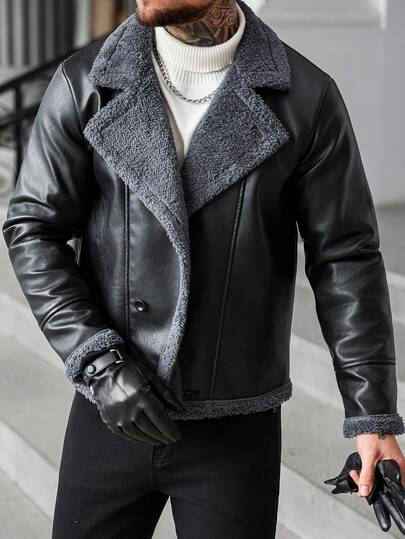 Manfinity Homme Men's Casual Loose Fit Lapel NeckLong Sleeve Jacket, Autumn/Winter