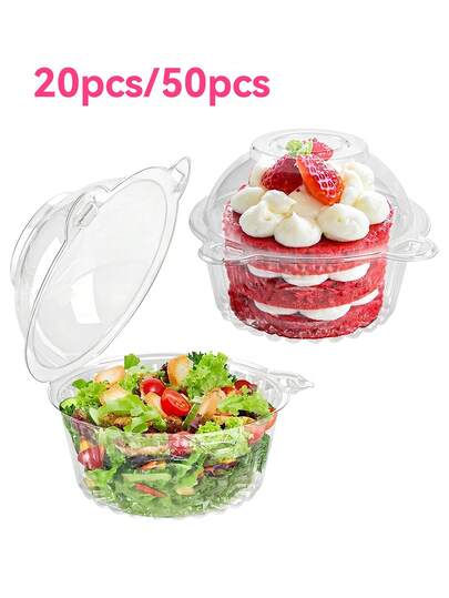 20/50 piezas Cajas desechables con forma de cabeza de oso para postres - Perfectas para fiestas, magdalenas y pasteles | Contenedores de plástico redondos para pasteles con tapa abatible