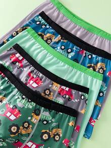 5-Pack Set, Multi-Color Classic Excavator-Themed Color-Blocked Basic Style Boxer Briefs For Teenage Boys, Comfortable And Soft Boxer Briefs. - Multicolor - View 5