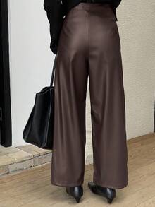 DAZY Damen Lässig PU Leder einfarbige Weite Bein Knöchellange Hose, Herbst/Winter