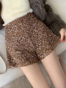 DAZY Pantalones cortos elegantes de mujer decorados con lentejuelas, nuevos para otoño, Año Nuevo, Navidad y Carnaval