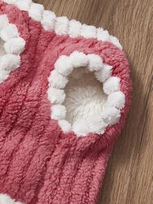 PETSIN 1pc Red Vertical Pattern Plush Flower Edge Pet Tank Top For Autumn And Winter Thickened Warmth, Cute Leisure Pet Thickened Clothes